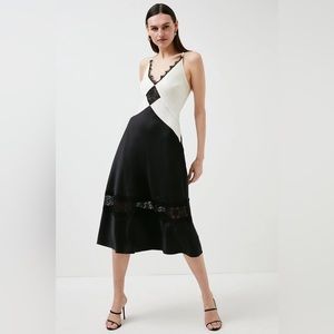 NWT Karen Millen Hammered Satin & Lace Woven Slip Dress Size 6